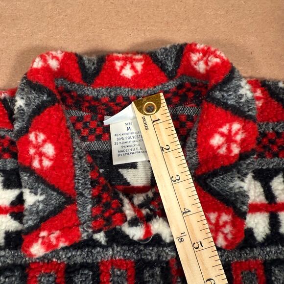 Vintage Red Black Snowflake Pattern Button Fleece Jacket Women’s Medium USA Made - Picture 7 of 8
